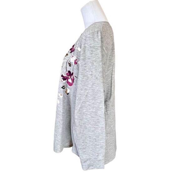 Terra & Sky Floral Graphic Gray Tunic Sweatshirt Minimalist Demure sz 0X (14W) - Picture 2 of 9